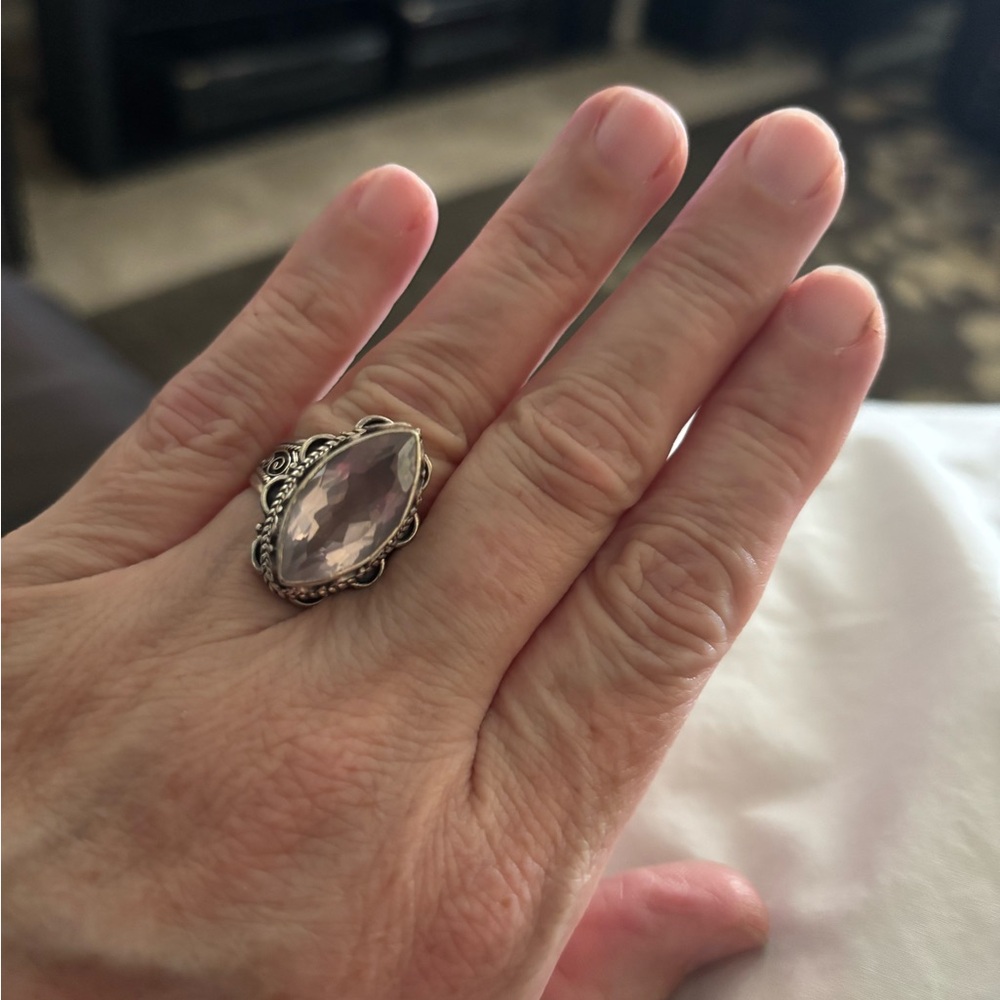 Elegant Pink Mozambique Rose Quartz Sterling Silver Stone Ring